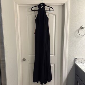 BHLDN Juliana High-Neck Side-Slit Halter Tiered Maxi Gown for Cocktail